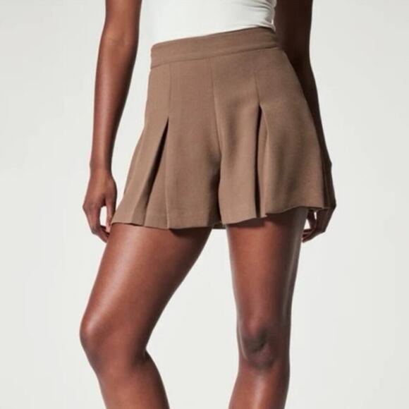 Spanx Crepe Pleated Pull On Short Cedar Brown Size XL NWT - Picture 1 of 6